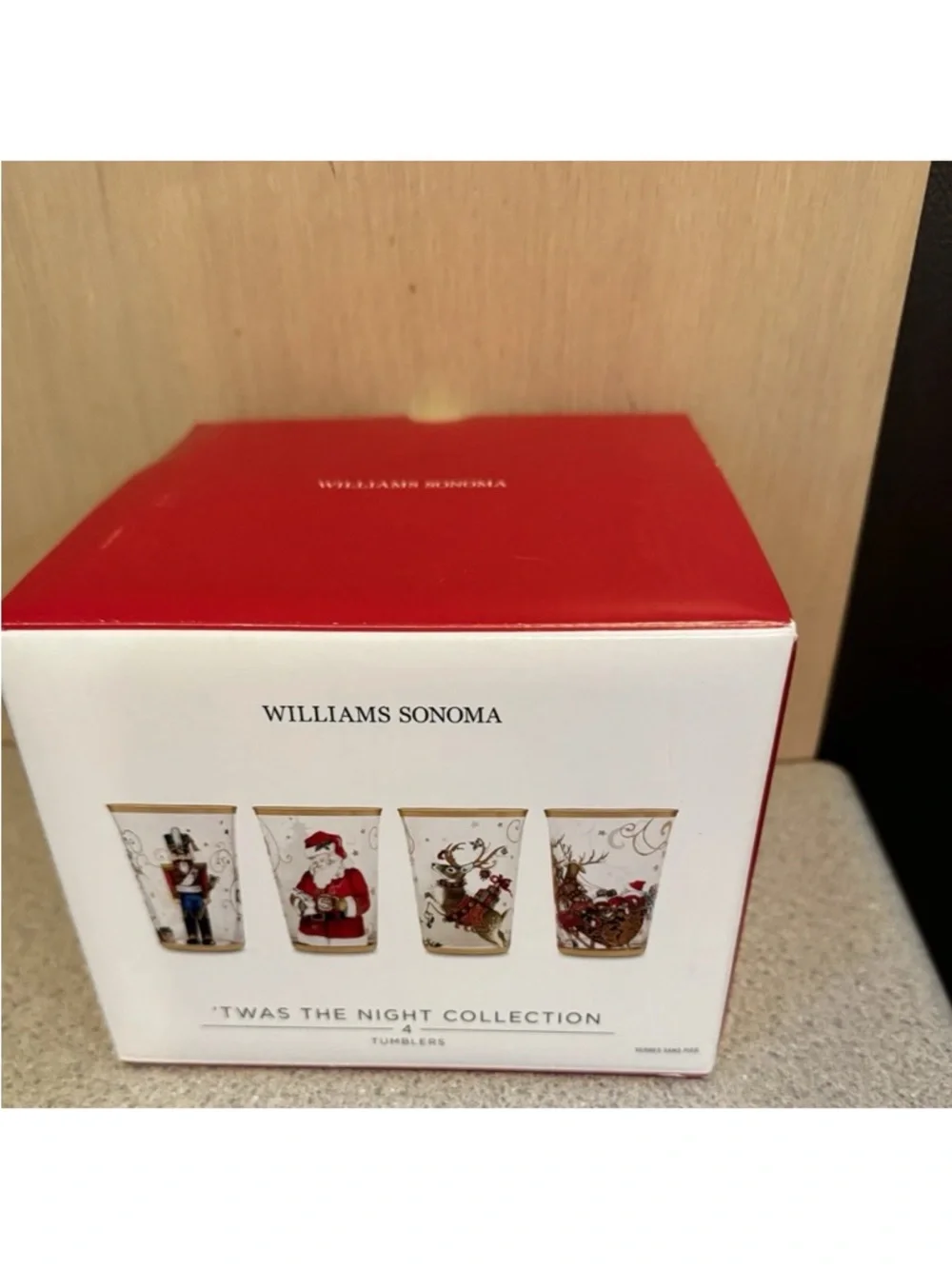 New William Sonoma 'Twas the Night Before Christmas Collection 4 Tumblers Santa